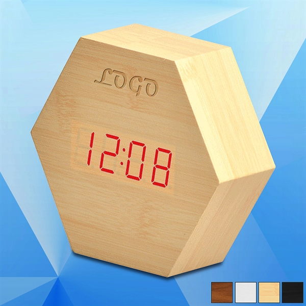 4'' Wooden Digital Desk Clock w/ Date Display - Image 1