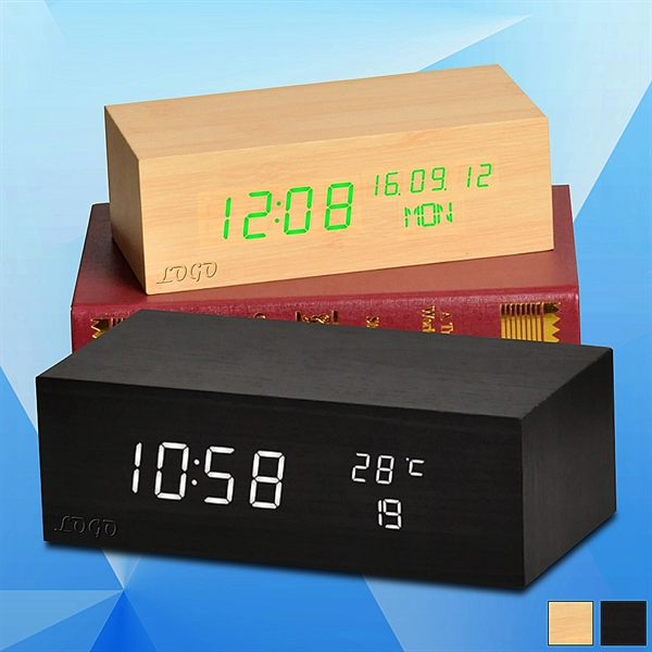 Wooden Adjustable Brightness Digital Desk Clock - Image 1
