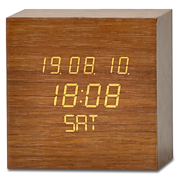 Wooden Adjustable Brightness Digital Clock w/ Calendar - Image 2