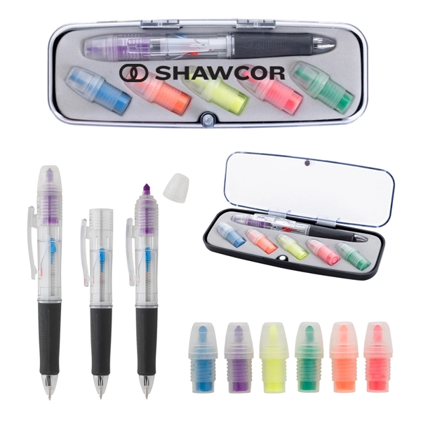 Tri-Color Pen and Highlighter Set - Image 1