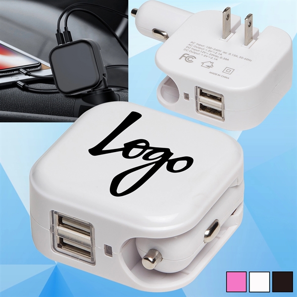 Dual Port USB Car Charger w/ Electrical Plug - Image 1