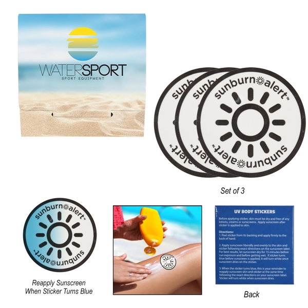 3-Pack Sunburn Alert UV Color-Changing Stickers With Cust... - Image 1