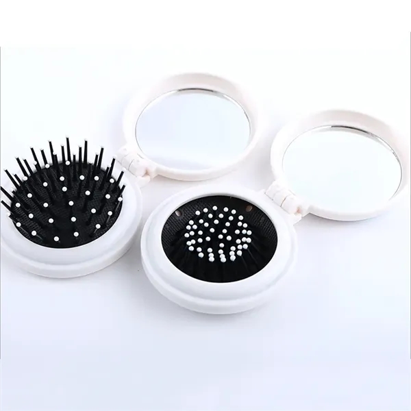 Round Folding Travel Mirror Hair Brushes - Image 1