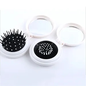 Round Folding Travel Mirror Hair Brushes
