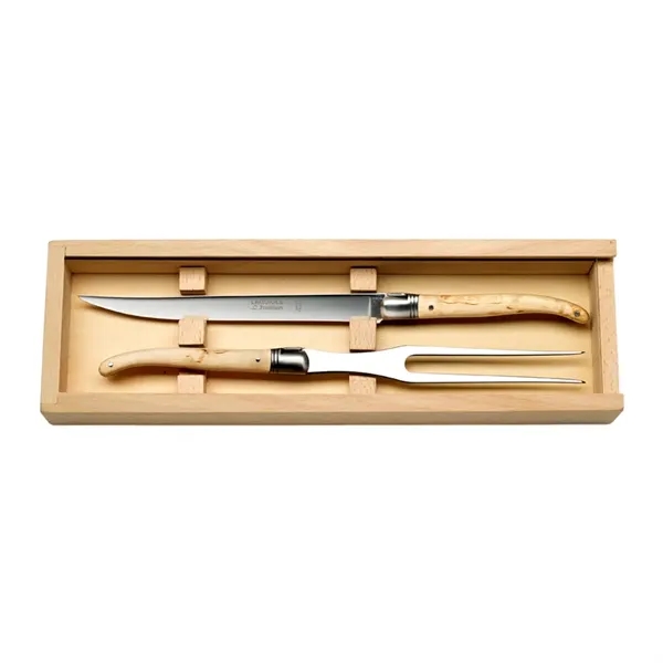 Laguiole Carving Knife & Fork Set in Pinewood Gift Box - Image 2
