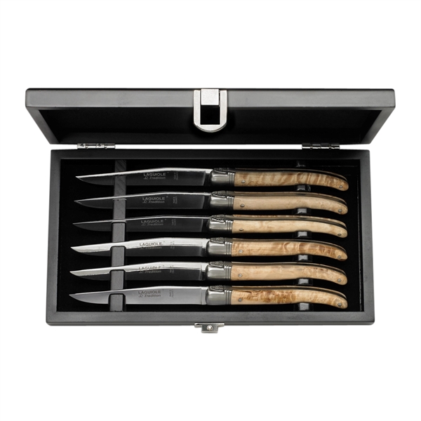 Laguiole Steak Knife Set in Black Lacquer Gift Box - Image 1