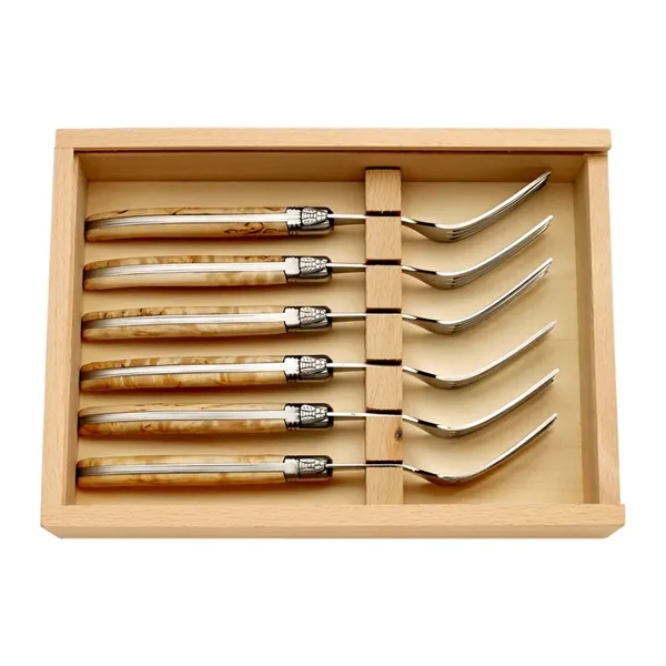 Laguiole Fork Set in Pinewood Gift Box (Made in France) - Image 1