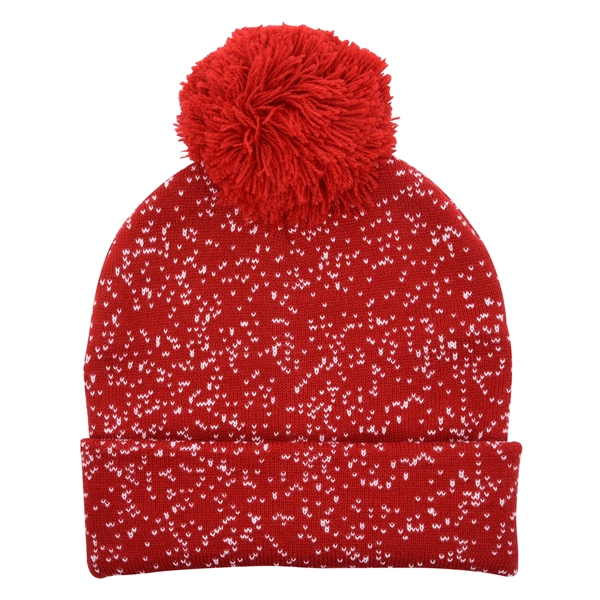 Speckled Pom Beanie With Cuff - Image 5