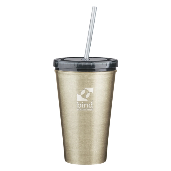 16 Oz. Stainless Steel Double Wall Tumbler With Straw - Image 5