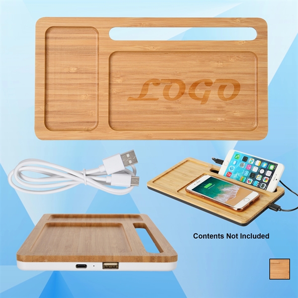 Bamboo Wireless Charging Pad Desktop Organizer