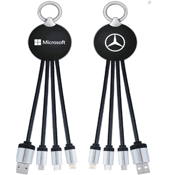 4 in 1 charge braided cable with LED light-up logo 