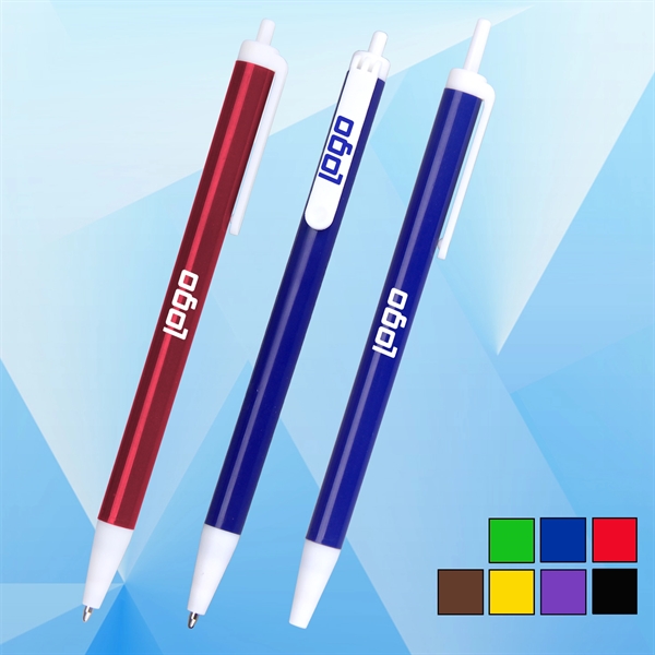 Click-action Ballpoint Pen w/ White Clip - Image 1