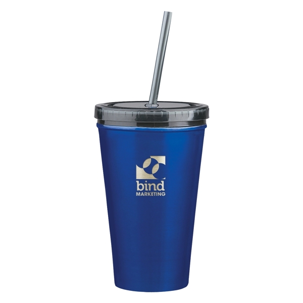16 Oz. Stainless Steel Double Wall Tumbler With Straw - Image 6