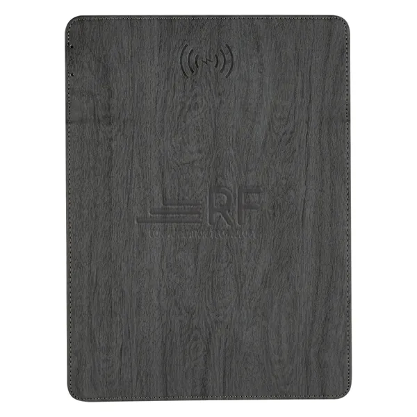 Woodgrain Wireless Charging Mouse Pad With Phone Stand - Image 3
