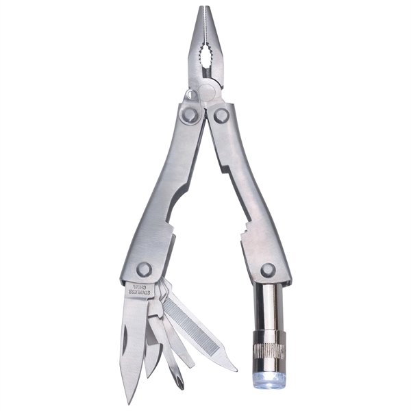 Metal Multi-Function Pliers With Tools & Flashlight In Case - Image 4