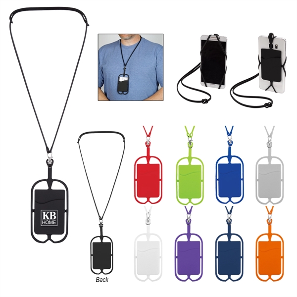 Silicone Lanyard With Phone Holder & Wallet - Image 1