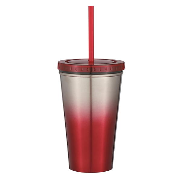 16 Oz. Stainless Steel Double Wall Chroma Tumbler With Straw - Image 7