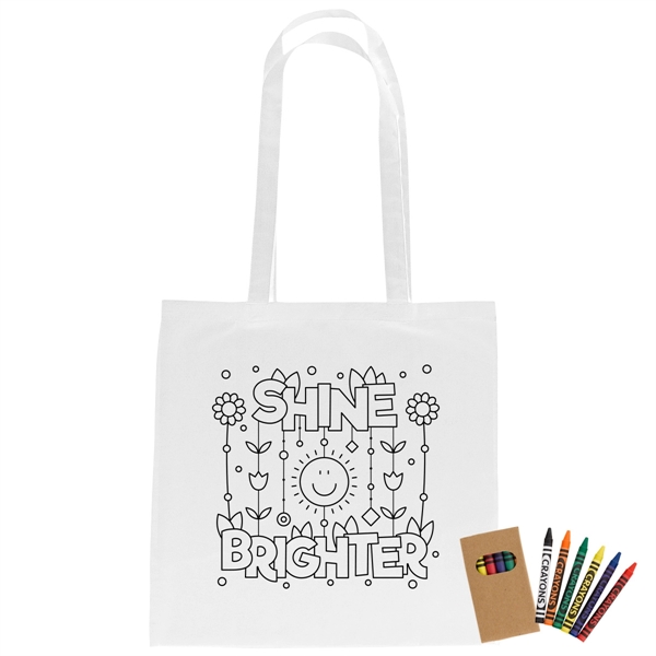100% Cotton Coloring Tote Bag With Crayons - Image 5