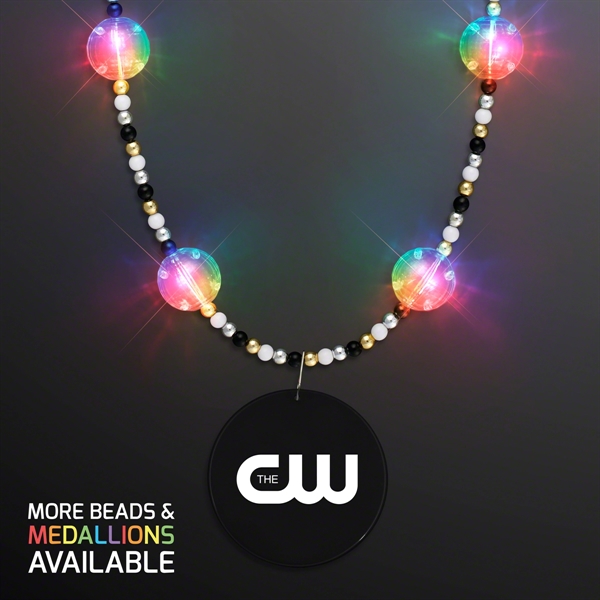 Multicolor Light Beads Necklace with Black Medallion - Image 1