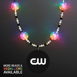 Multicolor Light Beads Necklace with Black Medallion