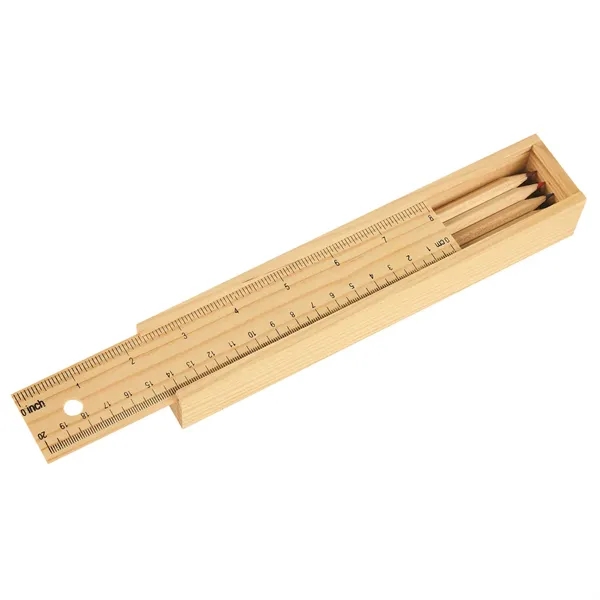 12- Piece Colored Pencil Set In Wooden Ruler Box - Image 3