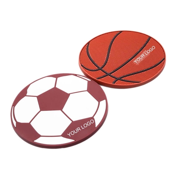 Round Shape Basketball Football Pattern PVC Coaster - Image 3