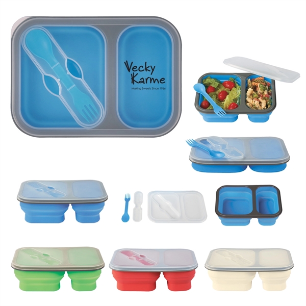Collapsible 2-Section Food Container And Dual Utensil Wit... - Image 2