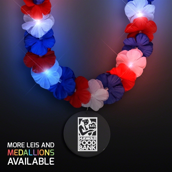 Red, White & Blue LED Hawaiian Lei with Medallion - Image 2