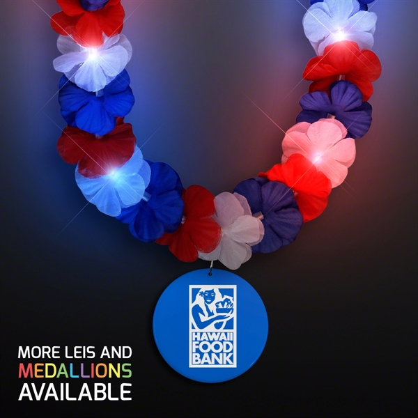 Red, White & Blue LED Hawaiian Lei with Medallion - Image 3
