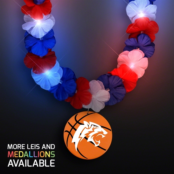 Red, White & Blue LED Hawaiian Lei with Medallion - Image 4