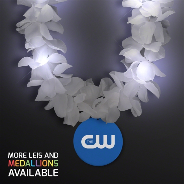 White Flower Light Up Lei with Medallion - Image 14