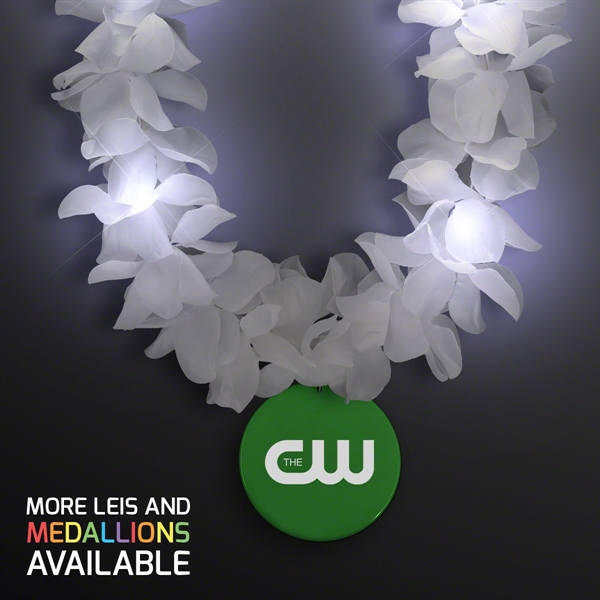 White Flower Light Up Lei with Medallion - Image 15
