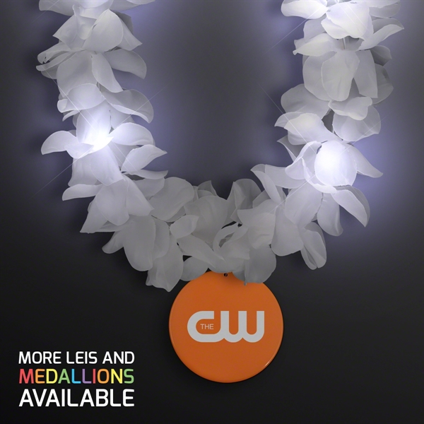 White Flower Light Up Lei with Medallion - Image 16
