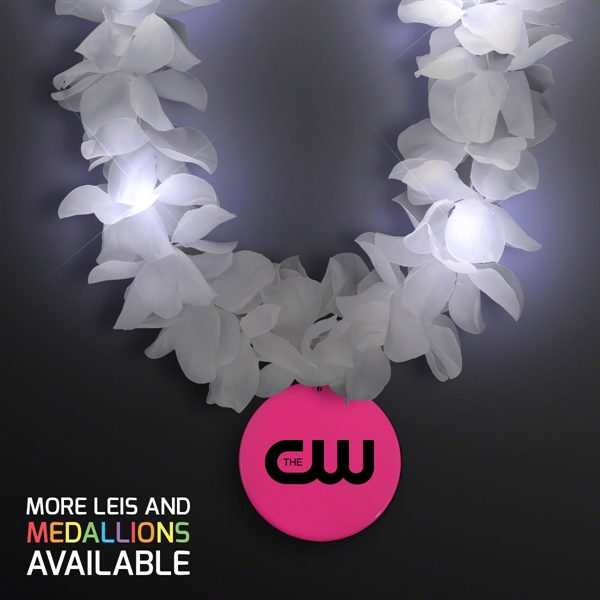 White Flower Light Up Lei with Medallion - Image 17