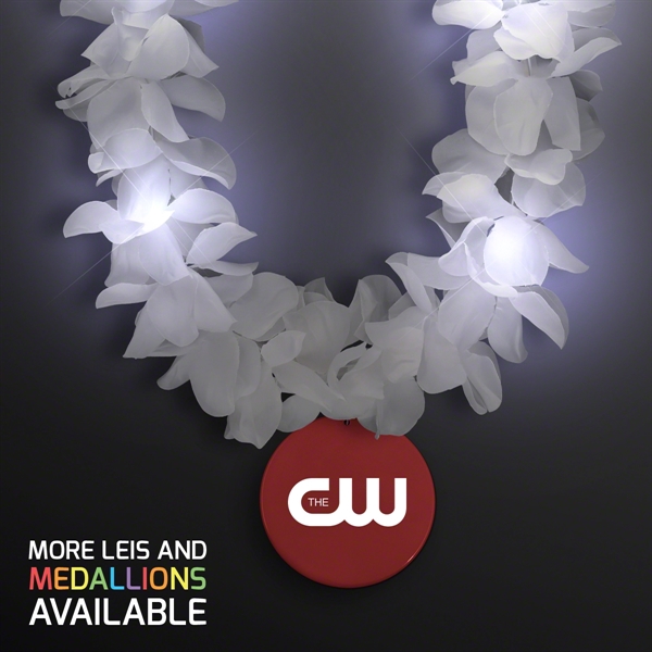 White Flower Light Up Lei with Medallion - Image 19