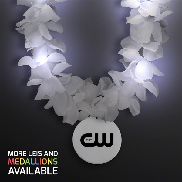 White Flower Light Up Lei with Medallion - Image 21