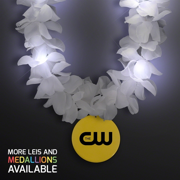 White Flower Light Up Lei with Medallion - Image 22