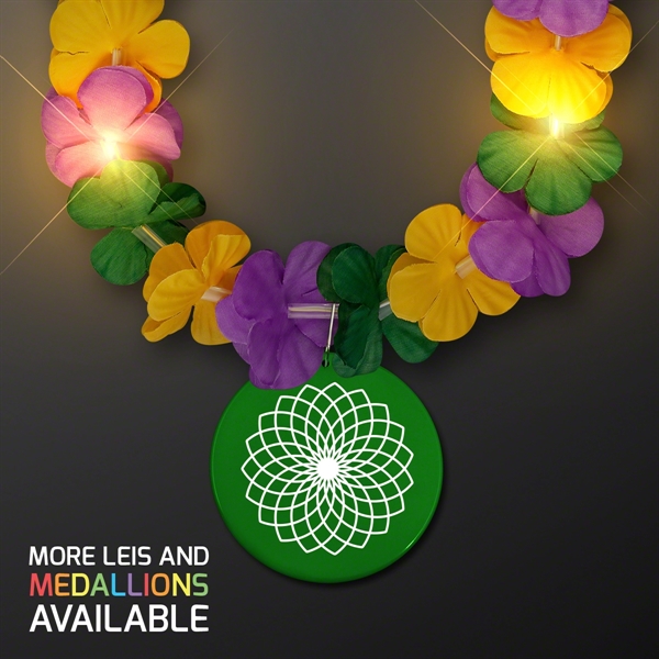Mardi Gras Lei Light Up Flower Necklace with Medallion - Image 1