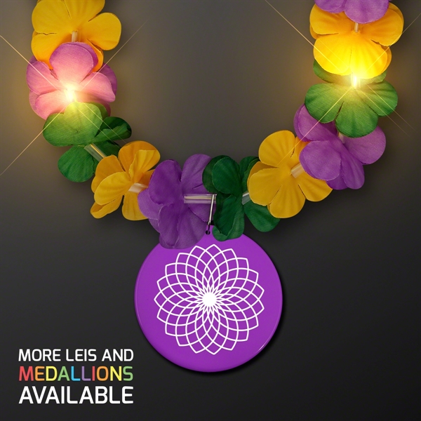 Mardi Gras Lei Light Up Flower Necklace with Medallion - Image 2
