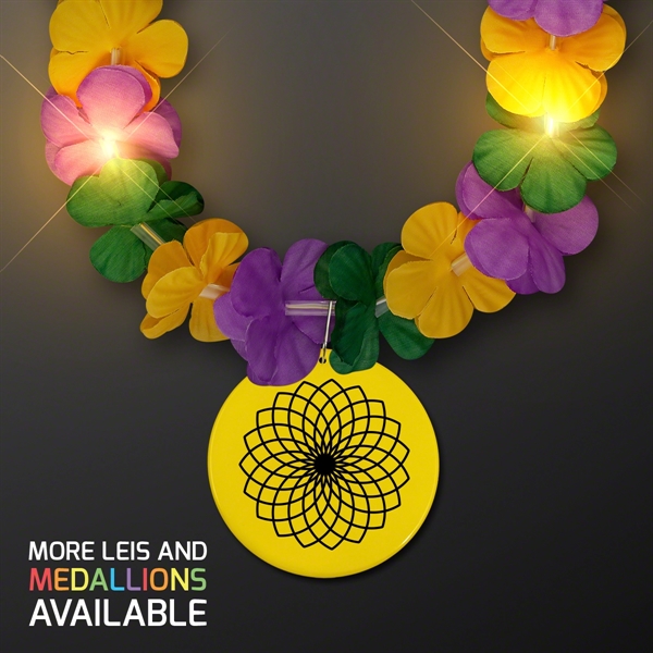 Mardi Gras Lei Light Up Flower Necklace with Medallion - Image 3