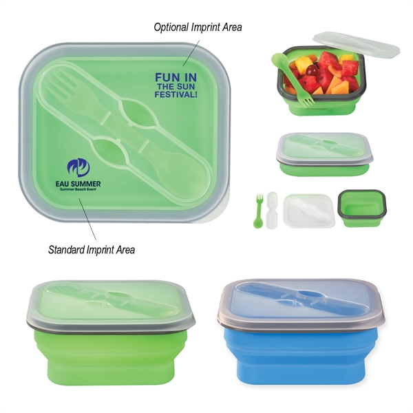 Collapsible Food Container With Dual Utensil - Image 1