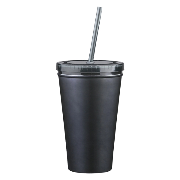 16 Oz. Stainless Steel Double Wall Tumbler With Straw - Image 8
