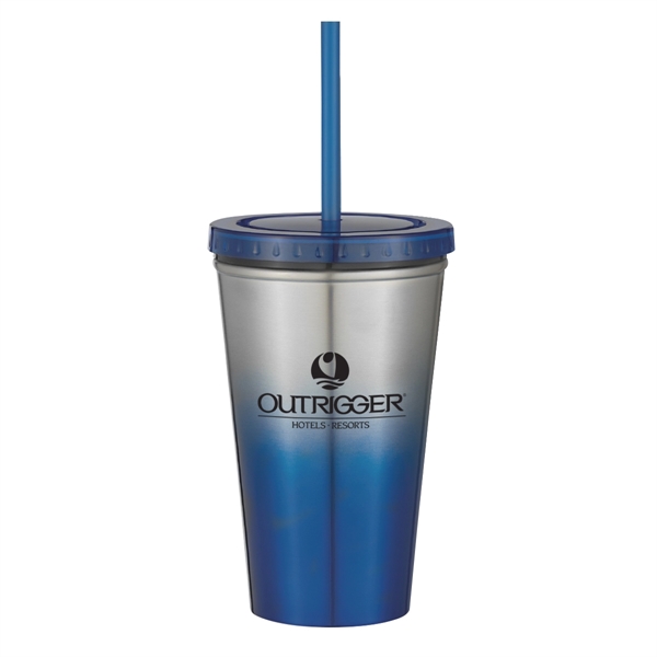 16 Oz. Stainless Steel Double Wall Chroma Tumbler With Straw - Image 9