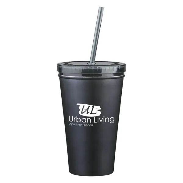 16 Oz. Stainless Steel Double Wall Tumbler With Straw - Image 1