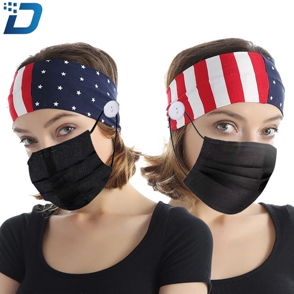 America Flag Button Headband Yoga Sports Headband - Image 1