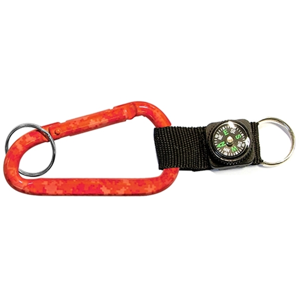 Red Camouflage Carabiner with Compass w/ Split Ring - Image 2