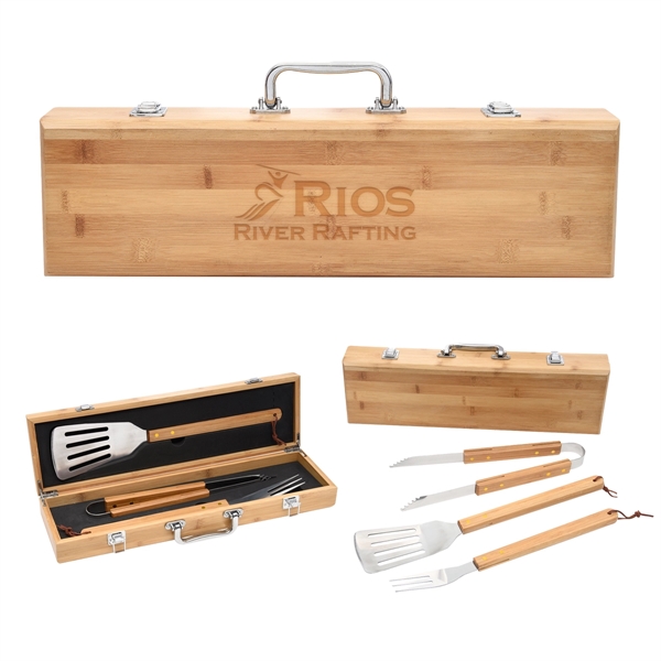 BBQ Set In Bamboo Case - Image 1