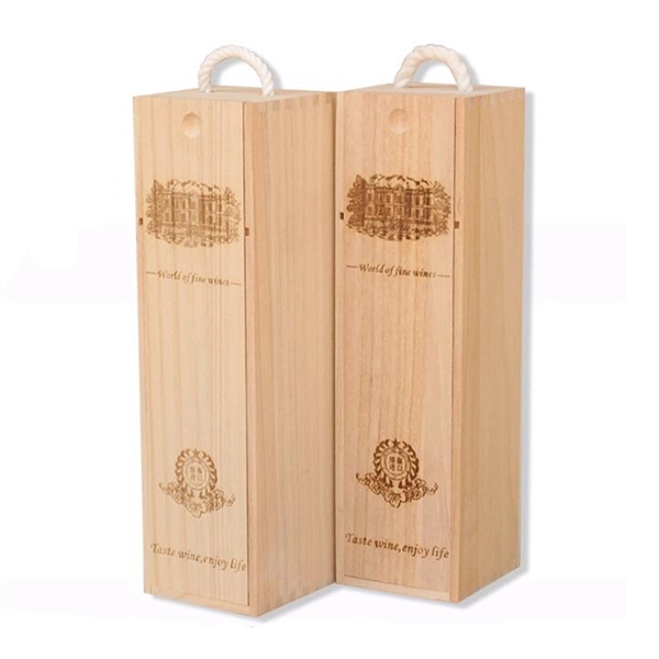 Single Wine Bottle Wooden Box With Handle - Image 2