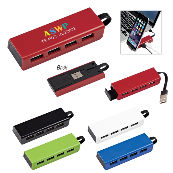 4-Port Traveler USB Hub With Phone Stand - Image 1