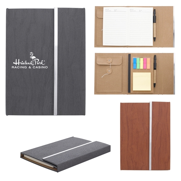 5" x 7" Woodgrain Padfolio With Sticky Notes And Flags - Image 1